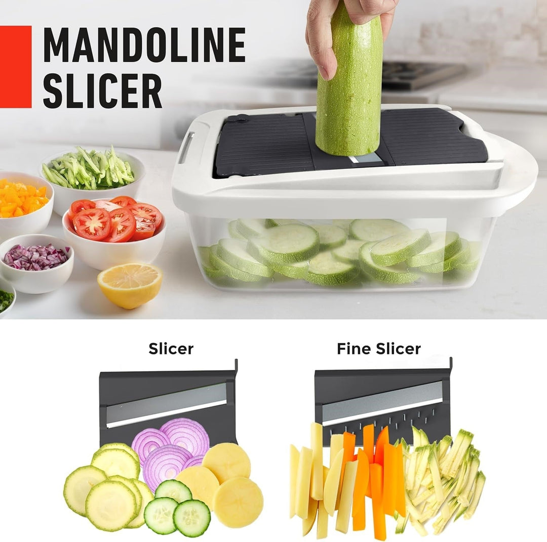 All-in-one kitchen accessory, this manual food chopper and grater makes meal prep fast and easy.
