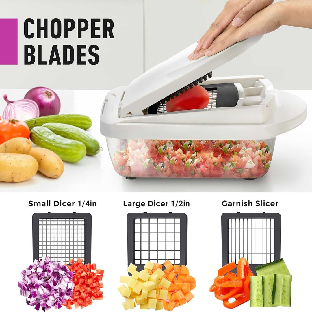 Ergonomic manual vegetable chopper, a multi-functional kitchen gadget designed for safe and easy food preparation.
