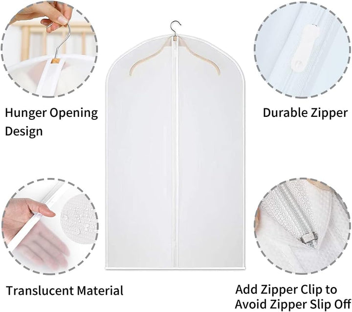 Practical 12-pack clear garment storage bags for closet, travel, and seasonal clothing protection.