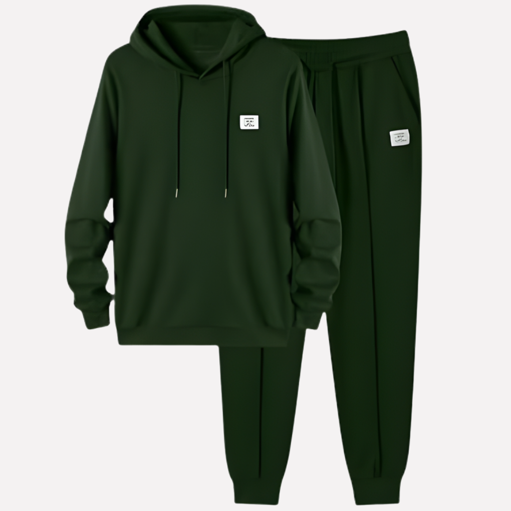 Men's casual sweatpants & hoodie set. Jogger style two-piece tracksuit, great for comfort and athletic wear.