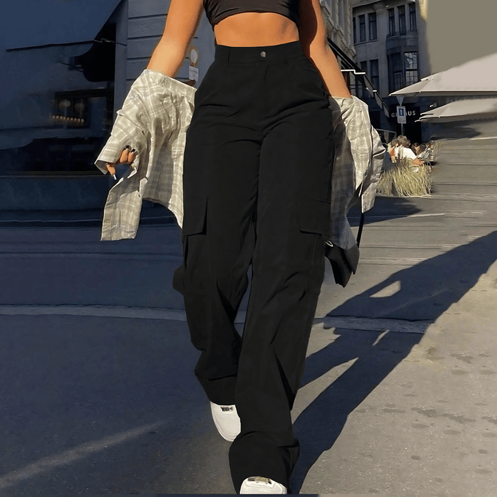Women's high waisted cargo pants in a relaxed, straight leg fit, perfect for effortless streetwear and urban style.
