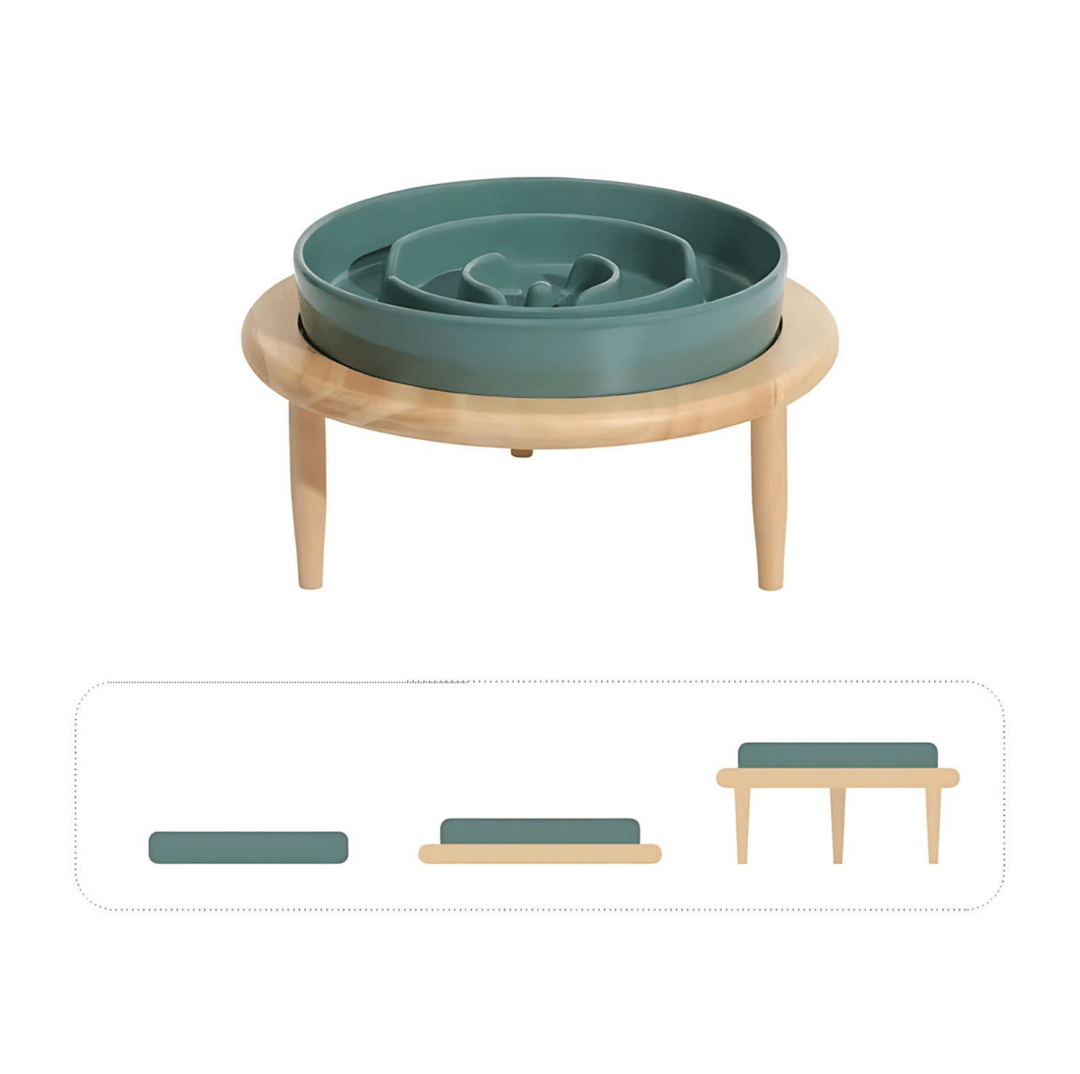 Glazed ceramic slow feeder pet bowl with ergonomic maze interior.