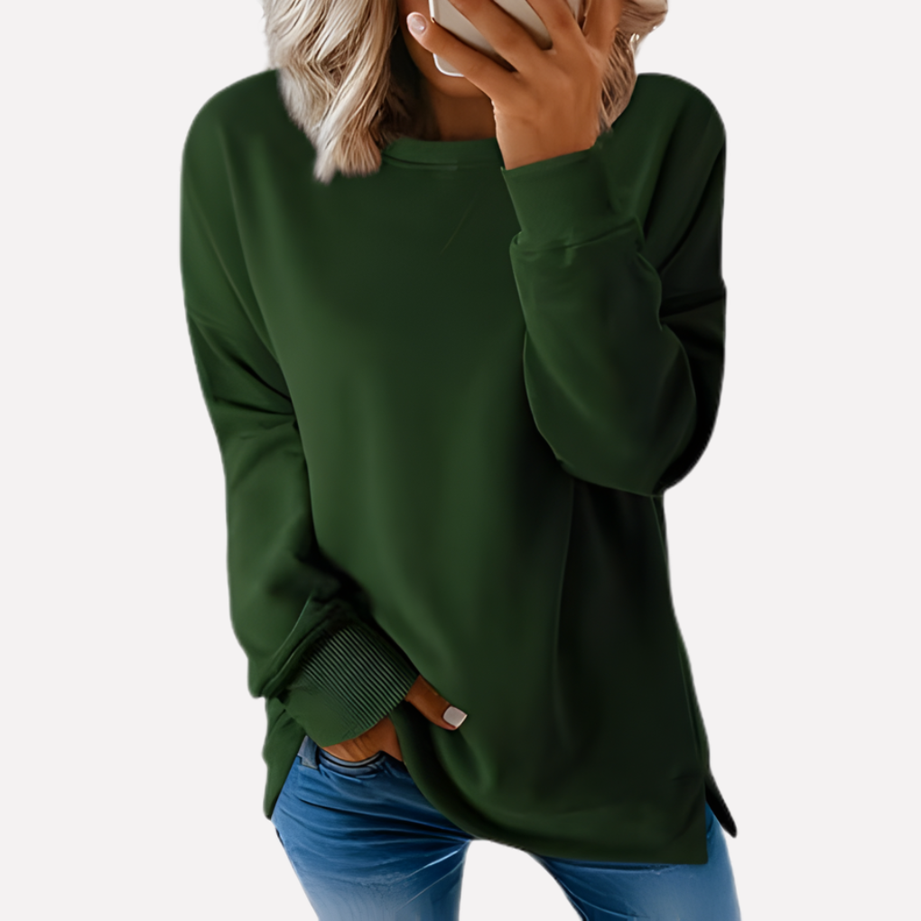 Women's everyday relaxed fit long sleeve crew neck sweatshirt, a versatile casual top.