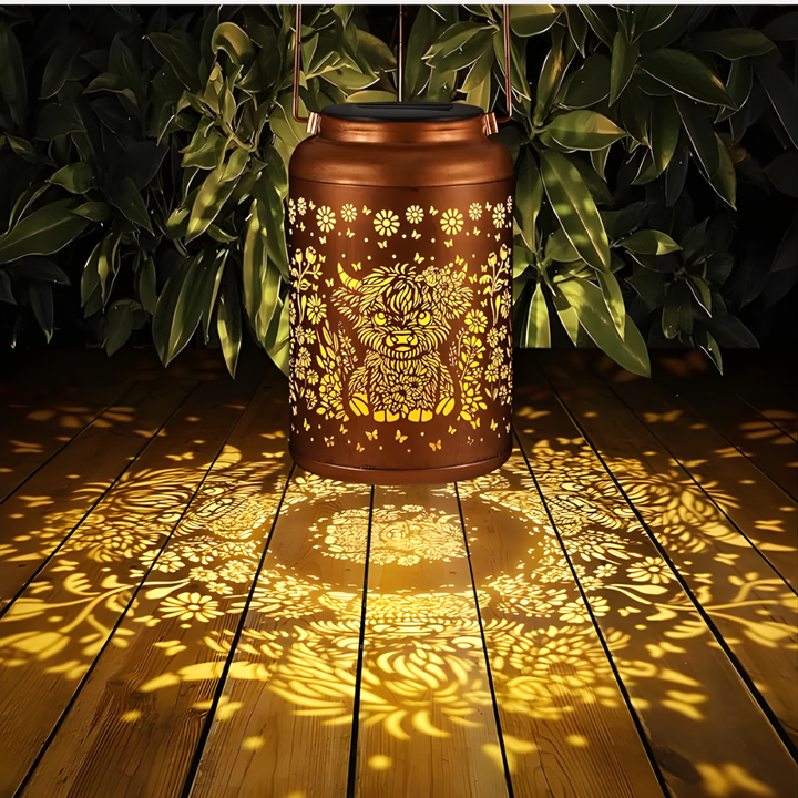 Charming solar patio light, ideal for enhancing outdoor garden decor and ambiance.