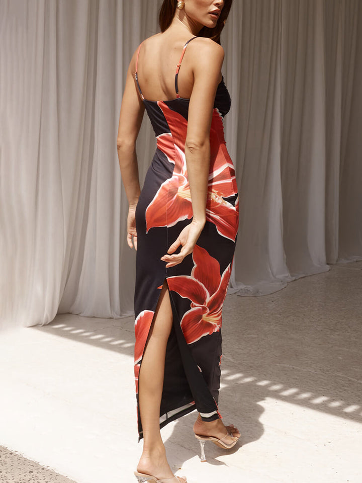 Effortless women's floral maxi dress, a chic and casual black summer fashion piece for any occasion.