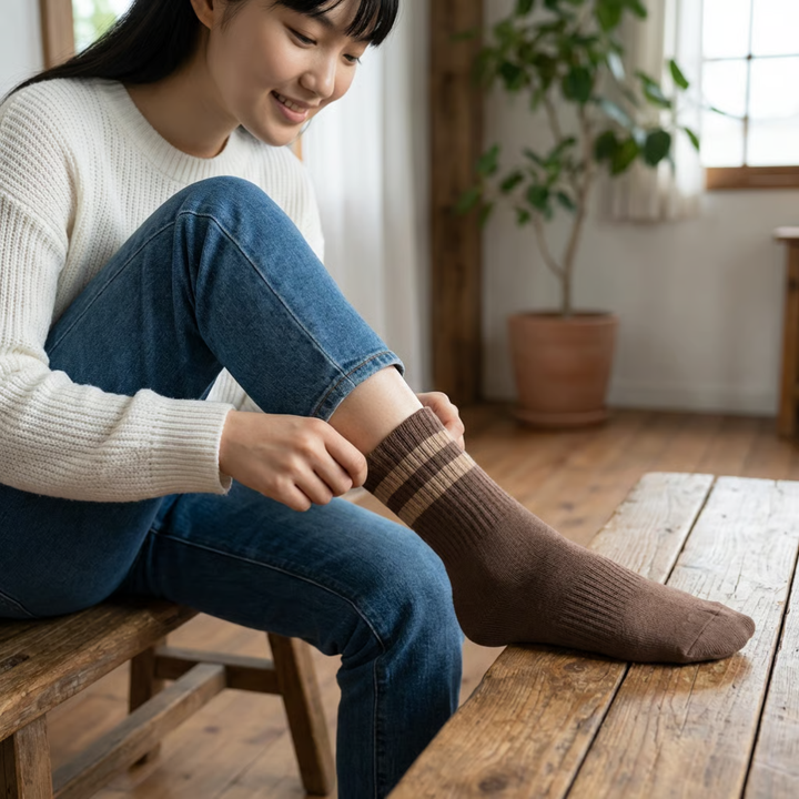 Women's striped crew socks in a 4-pack, offering soft comfort and versatile style for daily casual wear.