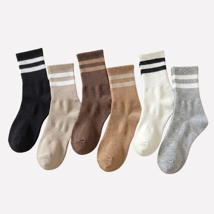 4-pair pack of women's comfortable striped crew socks, perfect for everyday casual wear & versatile fashion.