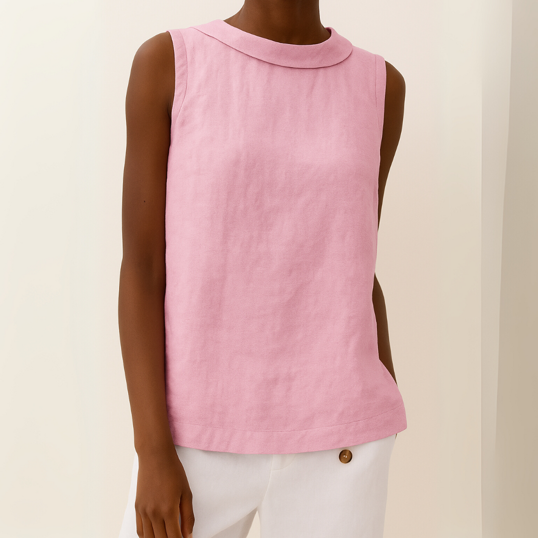 Everyday women's sleeveless round neck top. Casual wear, comfortable relaxed fit, chic summer style.