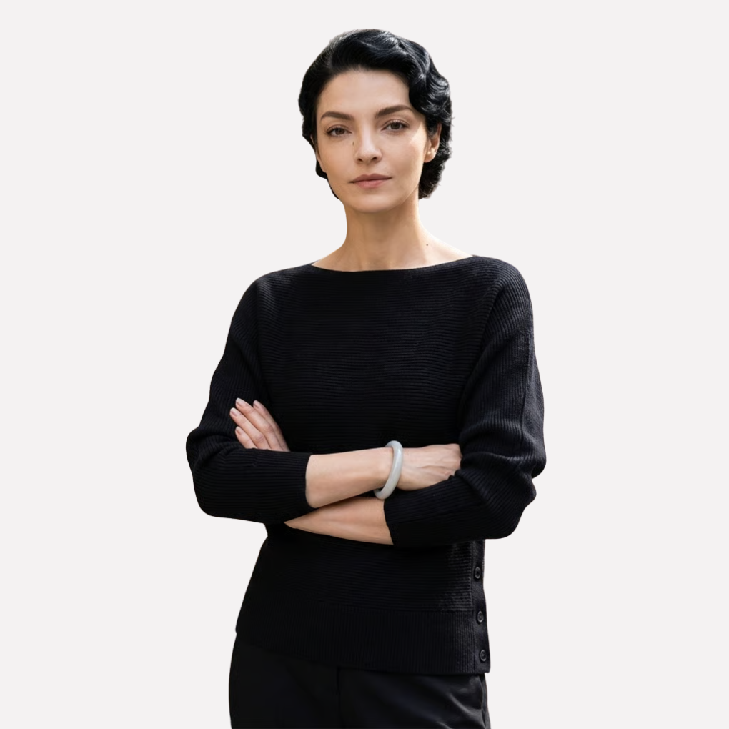 Women's chic off-shoulder pullover sweater with batwing sleeves, perfect for cozy fall & winter fashion.