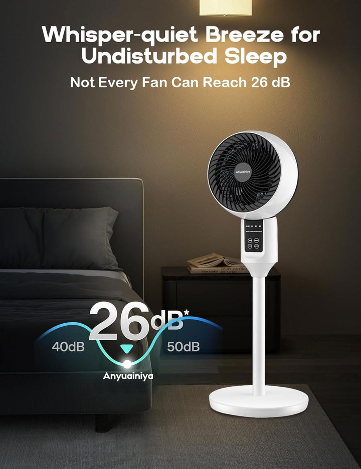 Tavvitaimp18 quiet cooling fan with remote. Enjoy 3D airflow & adjustable height for ultimate home comfort.