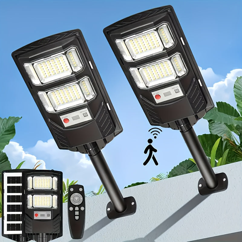 2-Pack Ultra Bright Solar Security Floodlights with motion sensor for outdoor garden & driveway lighting.