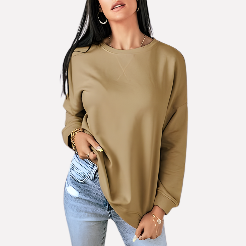 Ladies' comfortable crew neck sweatshirt, relaxed fit design for everyday style.