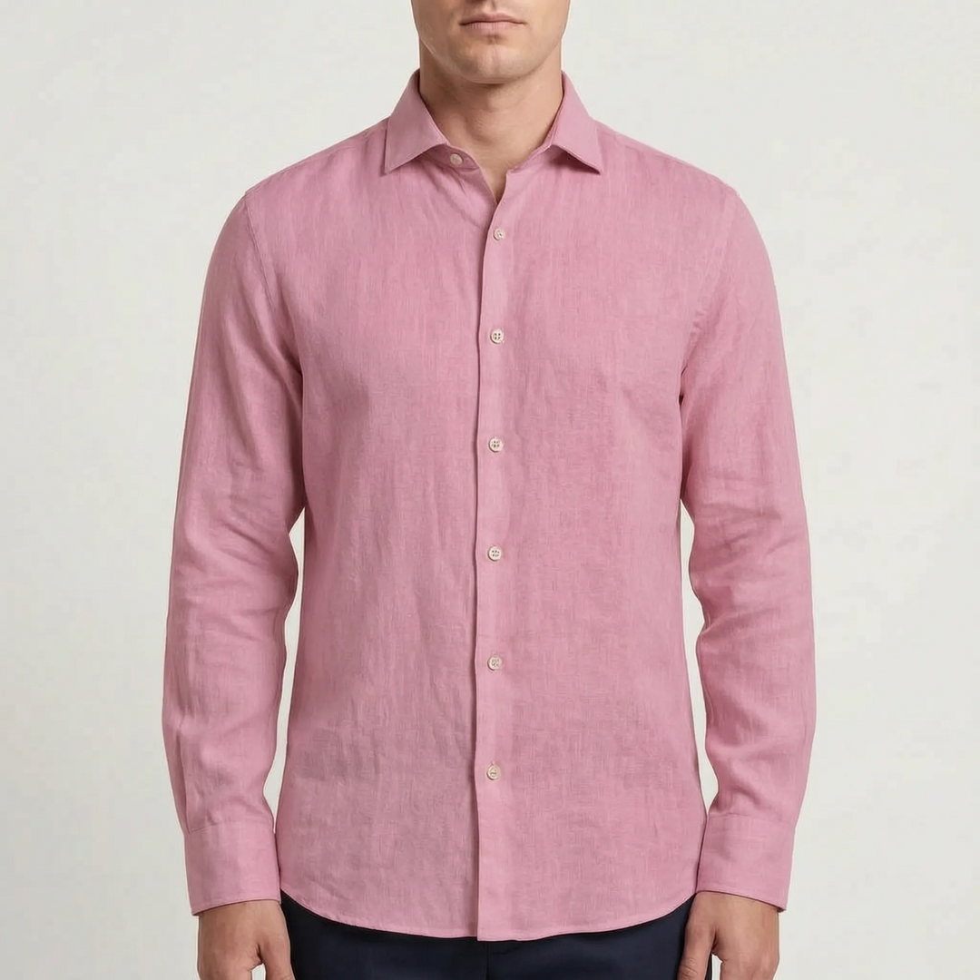 Stylish men's long-sleeve collared shirt, relaxed fit, an essential for casual summer fashion & resort wear.