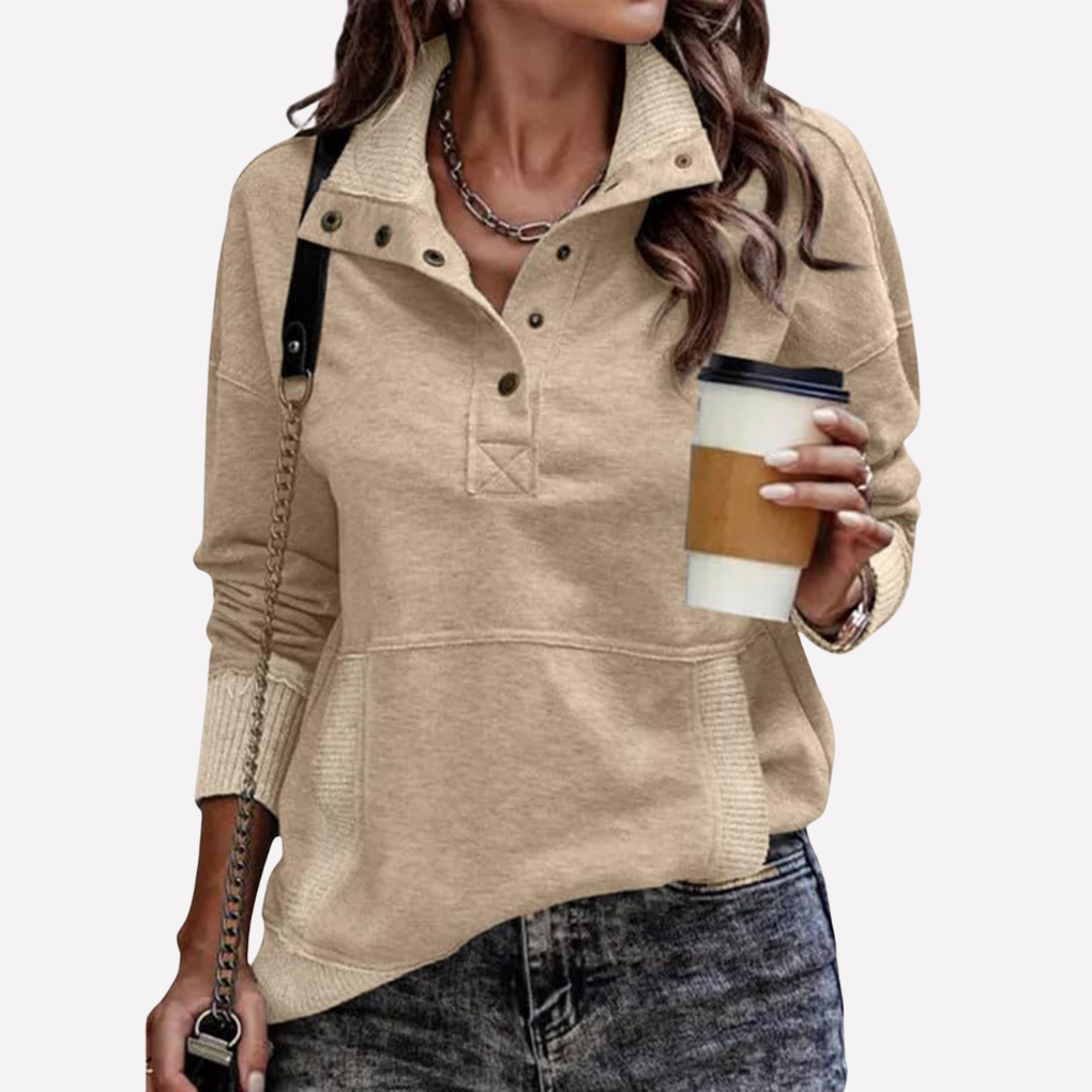 Embrace women's fashion with this long sleeve stand neck sweatshirt. Your go-to pullover for casual style.