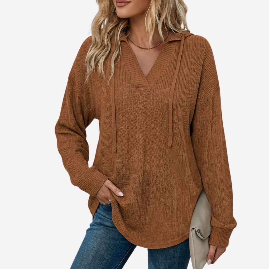 Stylish women's V-neck oversized hoodie, ideal for a relaxed look, casual outings, or comfortable lounging.