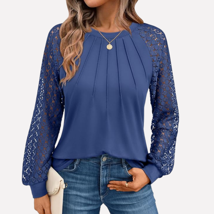 New women's pleated lace long-sleeve shirt, a chic and comfortable addition to any wardrobe.