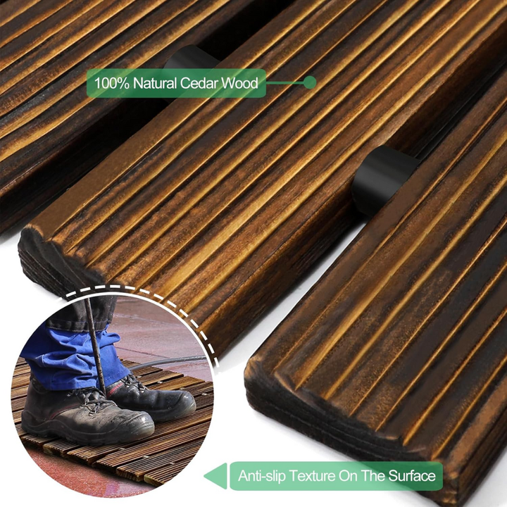 Versatile wooden roll-out outdoor walkway, suitable for garden paths, patios, and temporary ground cover.