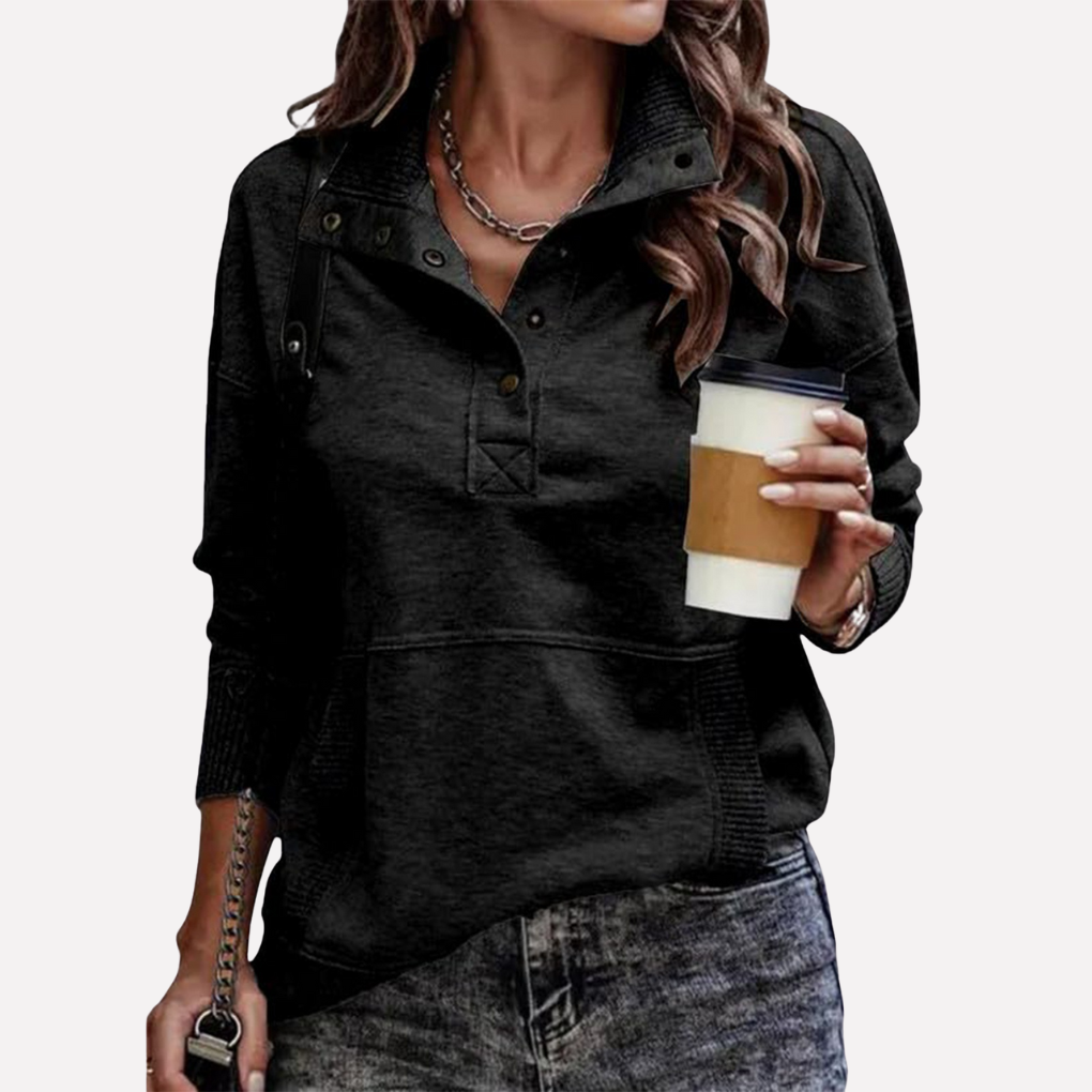 Comfortable women's long sleeve stand neck sweatshirt. A must-have casual top for relaxed everyday wear.