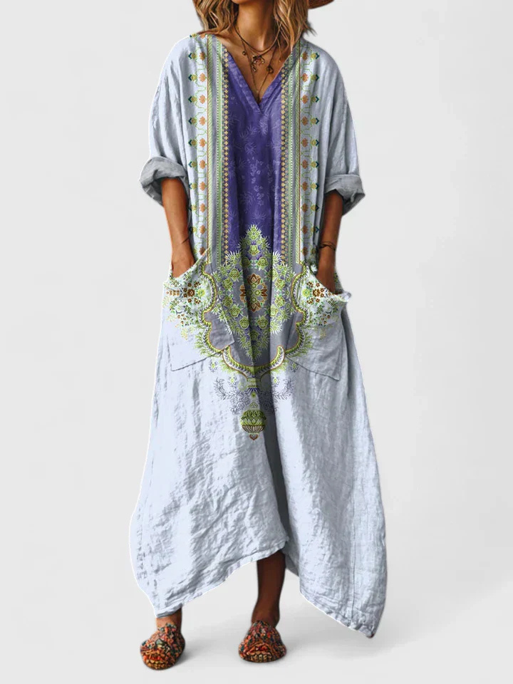 Chic bohemian printed oversized jumpsuit for women, a breezy wide-leg design with pockets for warm weather style.