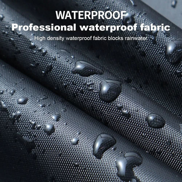 Reflective universal motorcycle cover ensuring all-weather protection & enhanced visibility for outdoor storage.