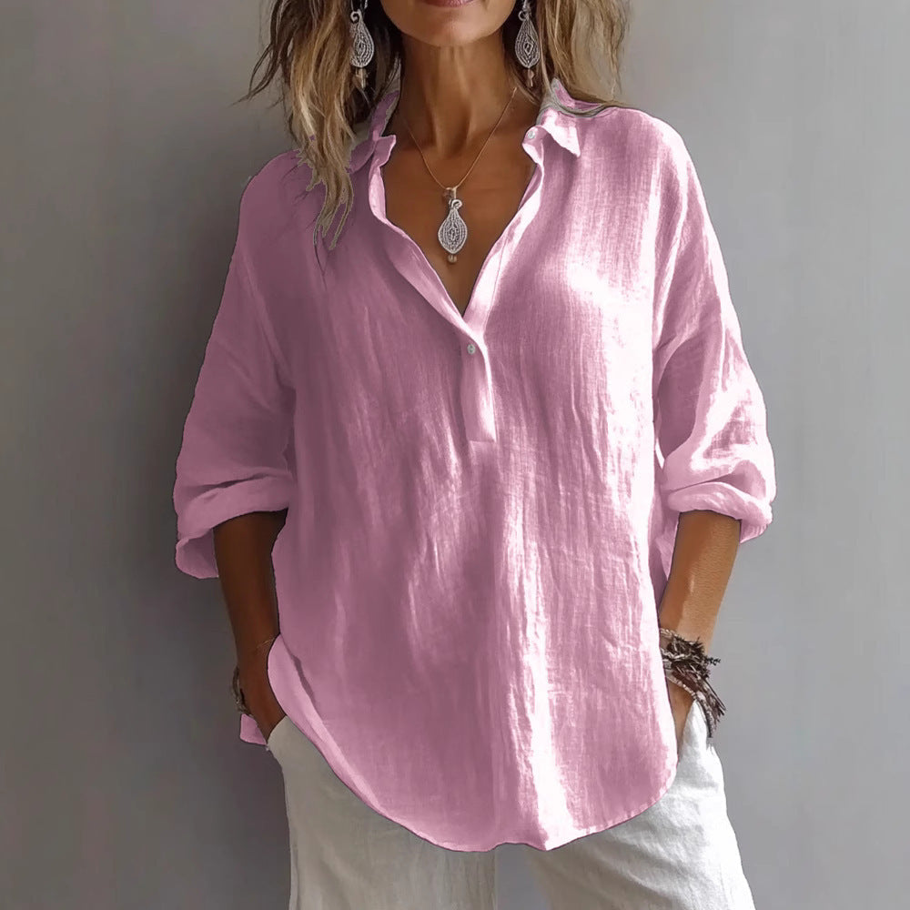 Modern women's wide sleeve button-down, comfortable and stylish for versatile apparel.