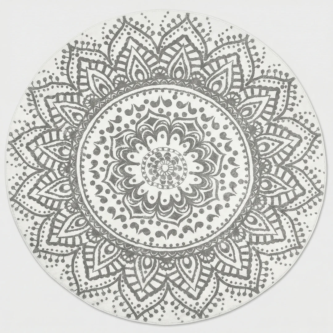 Machine washable round bohemian rug. Non-slip accent area rug with wave pattern, great for living room & bedroom.