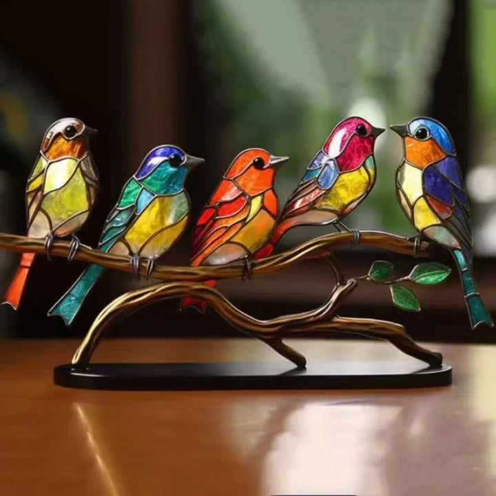 Eye-catching acrylic bird sculpture, a colorful tabletop ornament & modern decor piece.