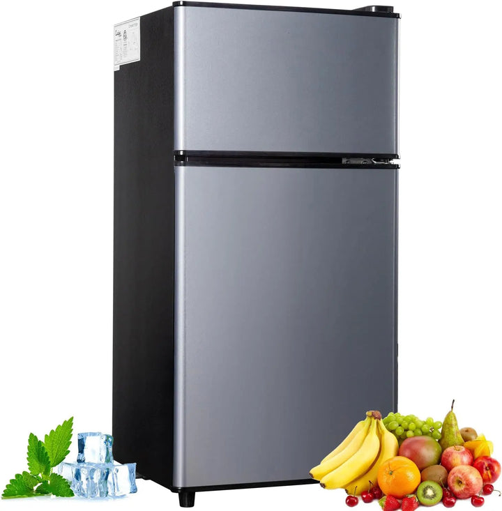 Tavvitaimp18 compact refrigerator, 2.9 Cu.Ft, with separate freezer & fridge for efficient food storage.