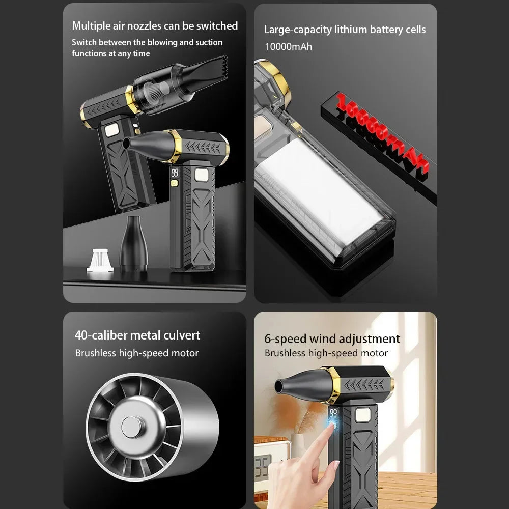 Eco-friendly electric air duster, a sustainable alternative to canned air for home & office cleaning.
