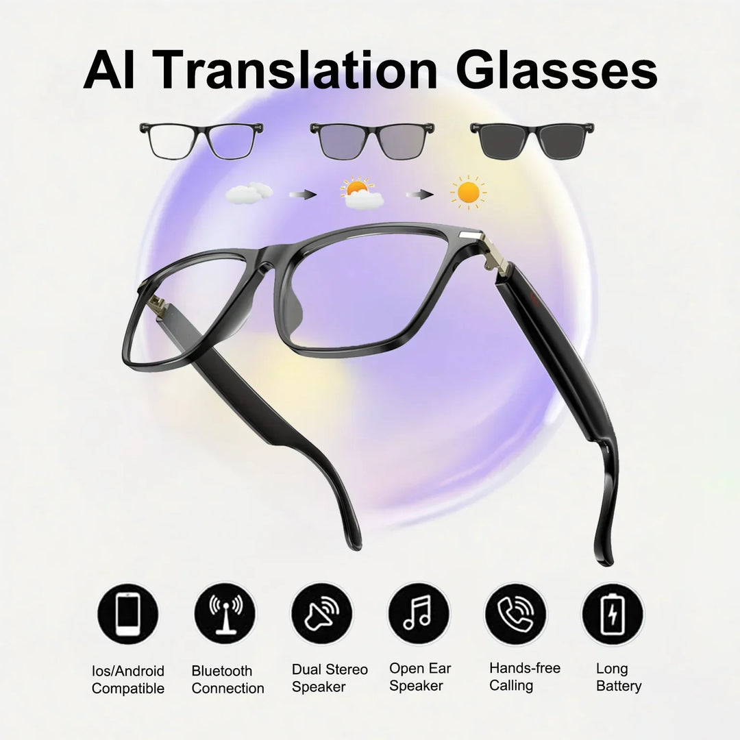 Smart translation glasses for instant language translation, breaking communication barriers for travelers & global users.