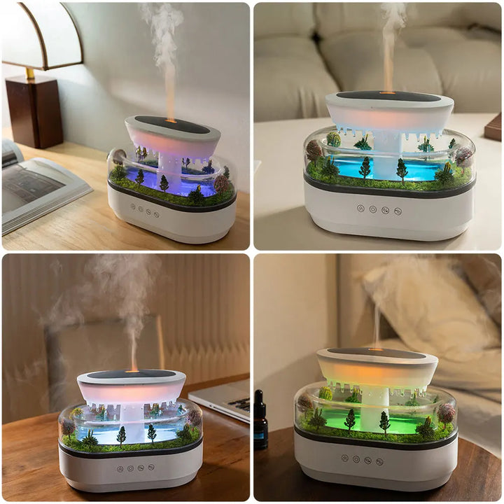 Aromatherapy humidifier with colorful LED light, creating a serene ambiance for relaxation and stress relief.