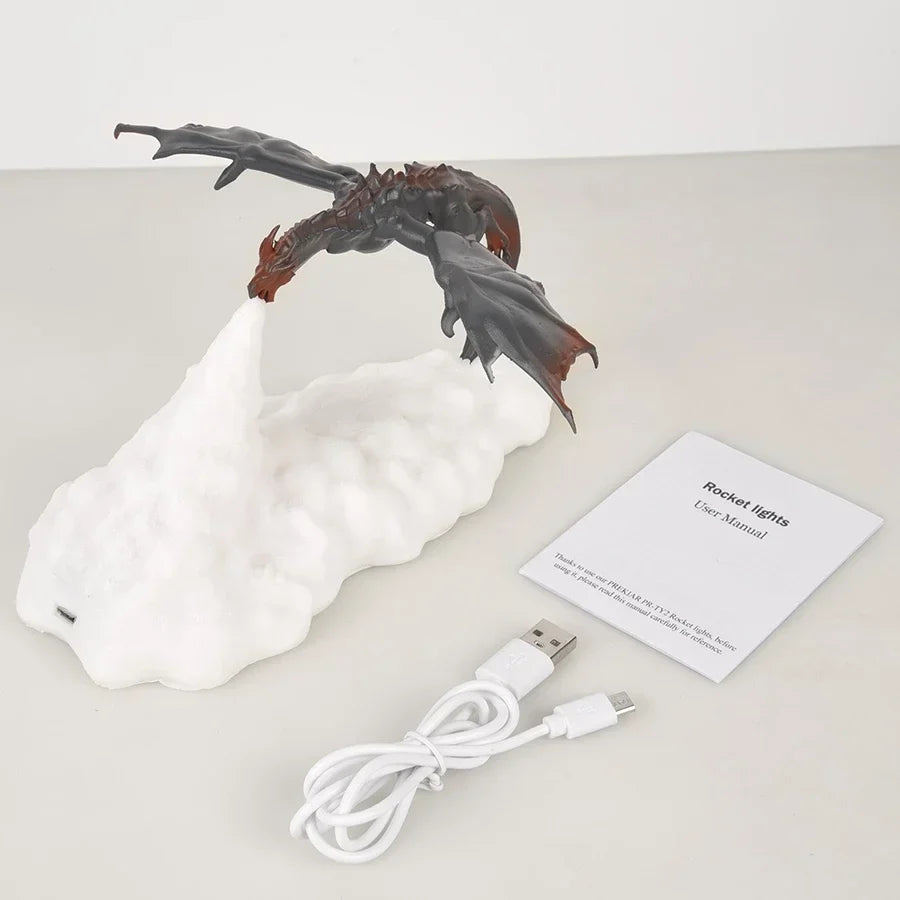 USB rechargeable 3D dragon LED night lamp, a glowing fantasy decor for kids' bedrooms.