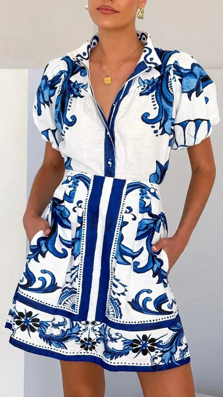 Women's spring fashion: floral print puff sleeve mini sundress, flattering and fresh.