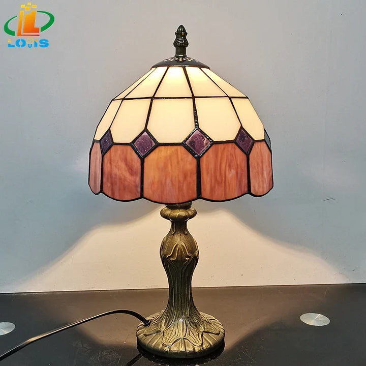 Colorful Nordic plaid table lamp, a modern girls' room decor piece. Perfect as a desk or bedside ambient light.