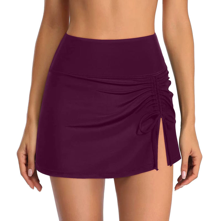 Ruched high-waisted swim skirt for women. Essential beachwear and swimwear for your summer vacation.