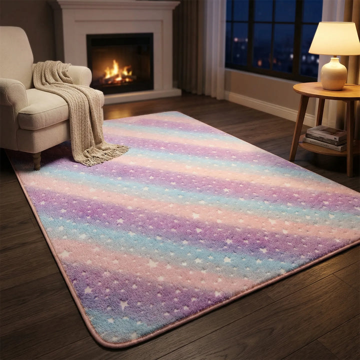Whimsical Flowique wave pattern area rug for kids' rooms, living rooms & home decor.