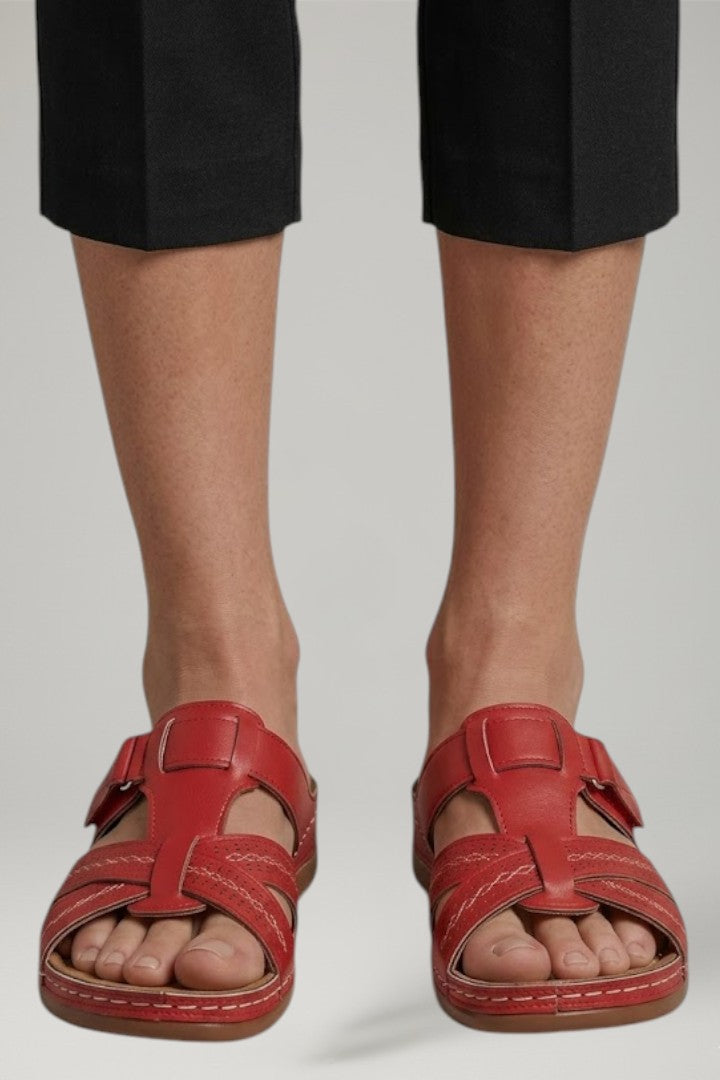 Comfortable women's open-toe sandals featuring superior arch support, ideal for walking.