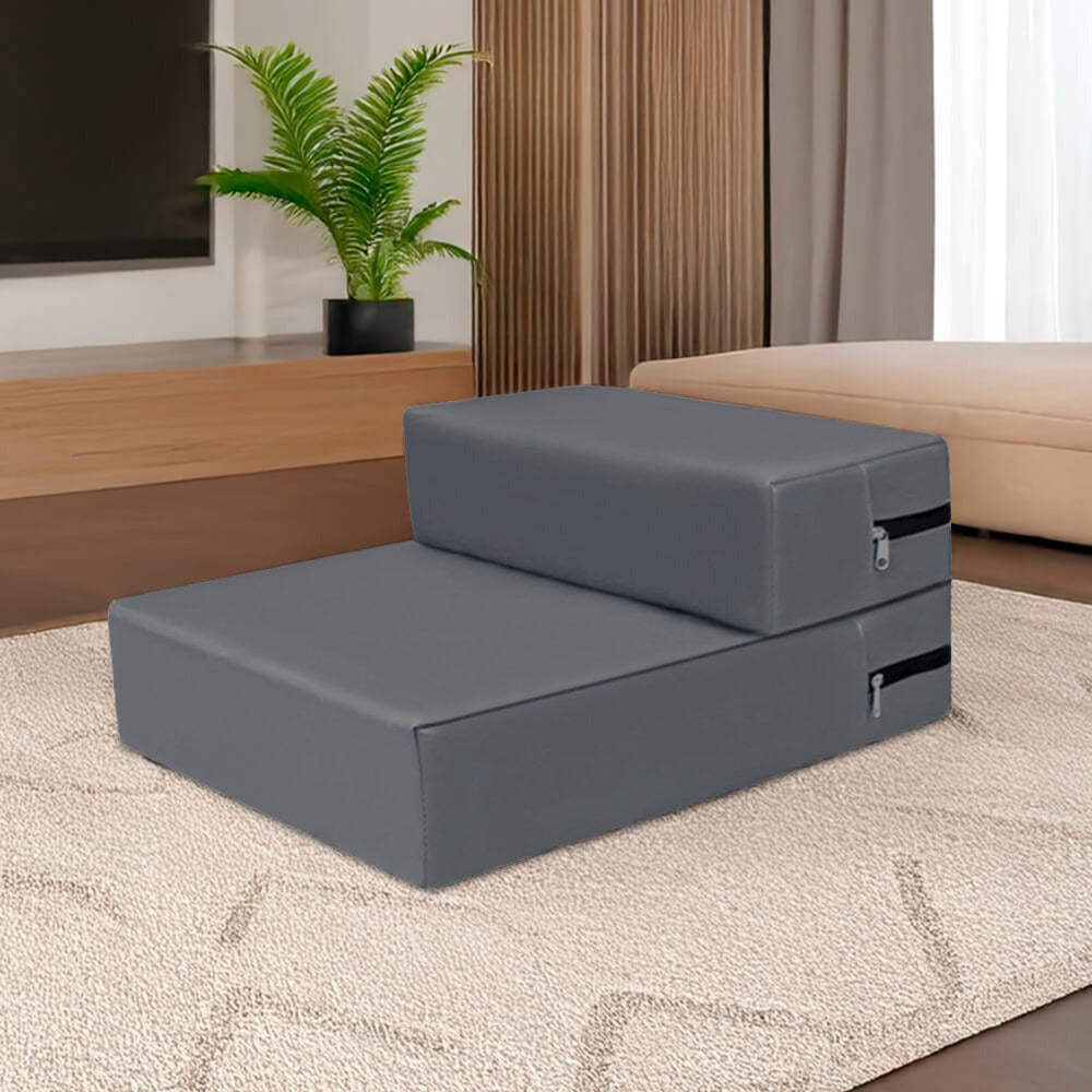 Senior pet-friendly dog & cat steps. Adjustable, washable, waterproof PU leather pet stairs ramp.
