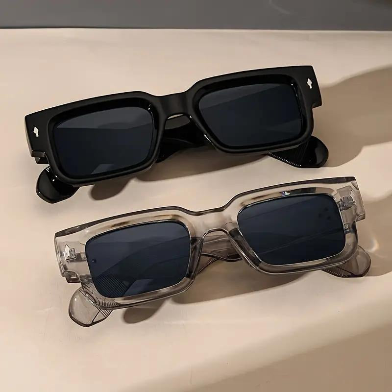 Corvella men's rectangular sunglasses, black acetate frame, UV400 lenses, fashion eyewear