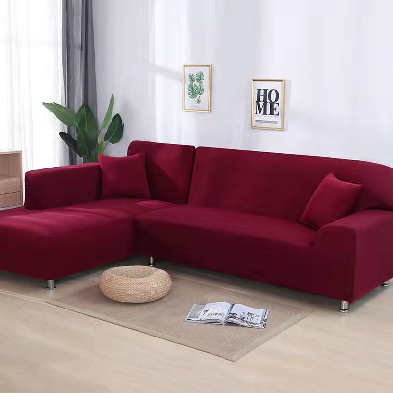 Machine washable elastic couch cover, universal fit, for easy home maintenance.