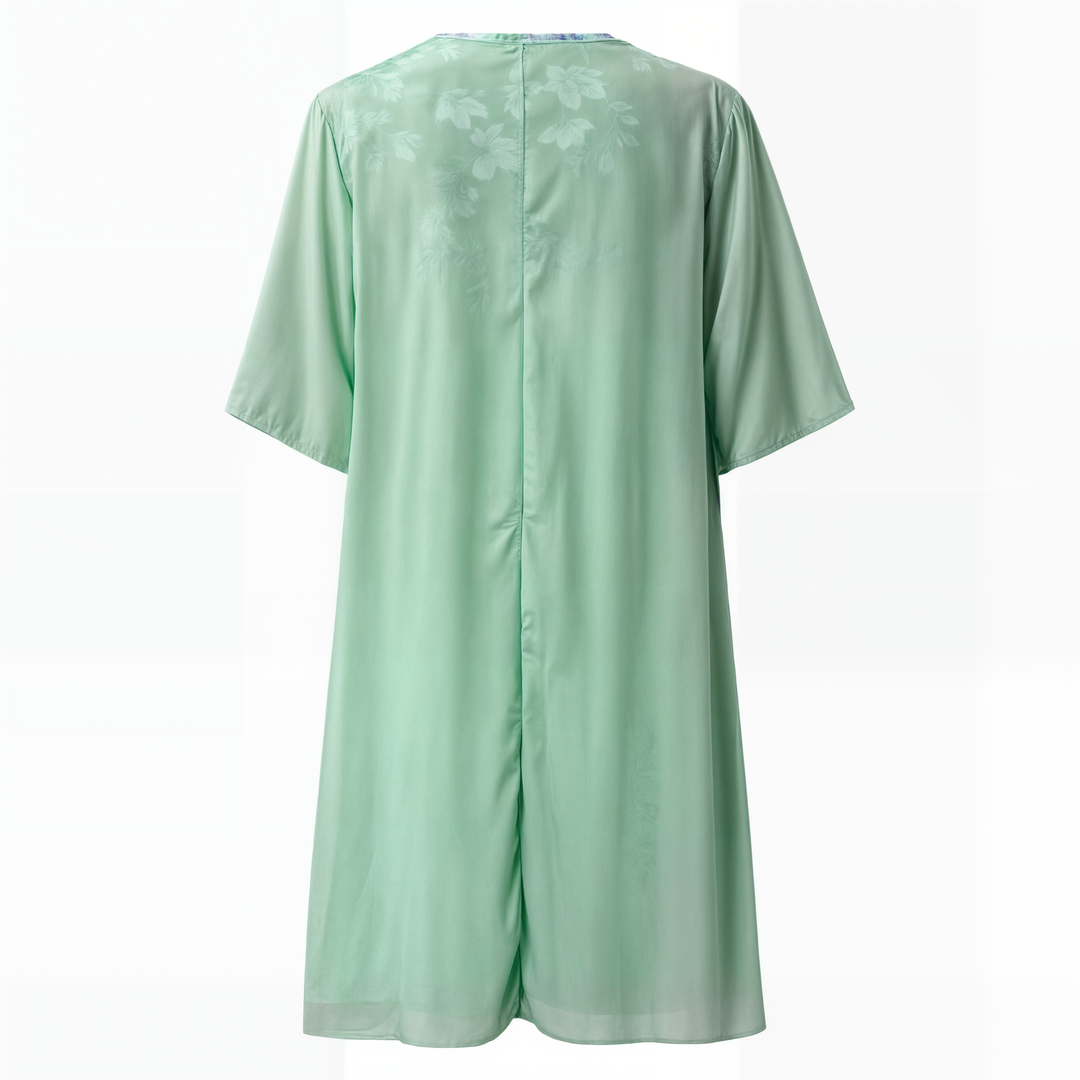 Stylish short sleeve floral A-line dress for women, knee-length, a perfect versatile summer choice.