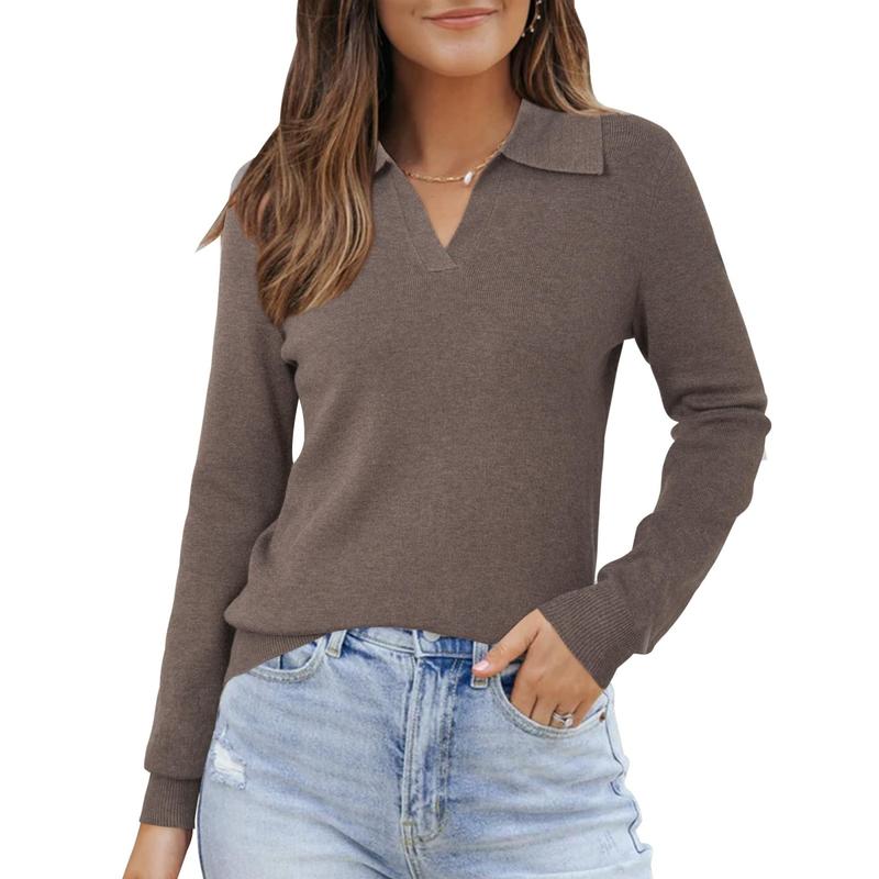 Soft viscose blend women's knit top with a classic collar, ideal for comfortable casual wear.