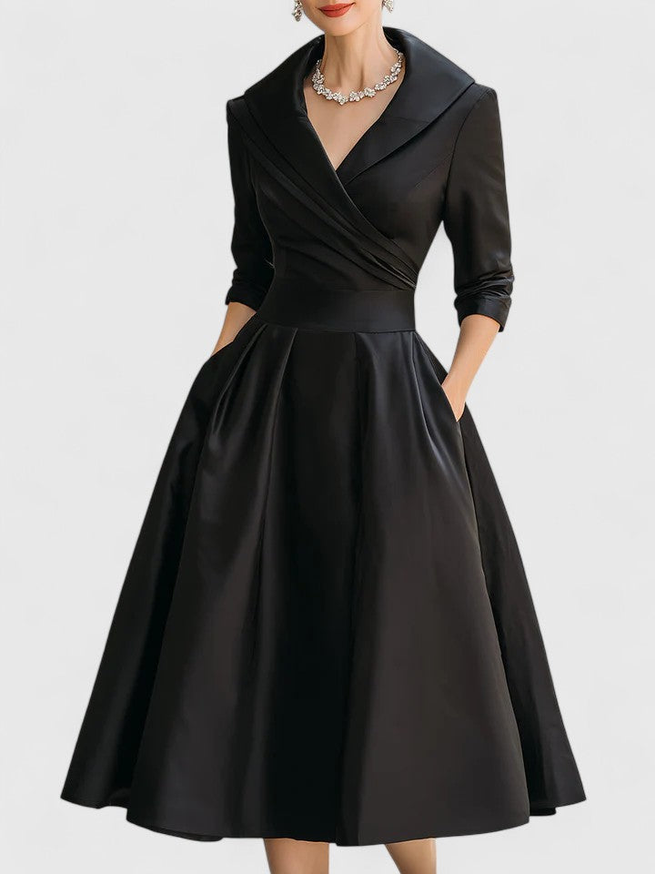 Chic women's midi dress, ideal for wedding guests, cocktail parties & evening events. Elegant formal wear.