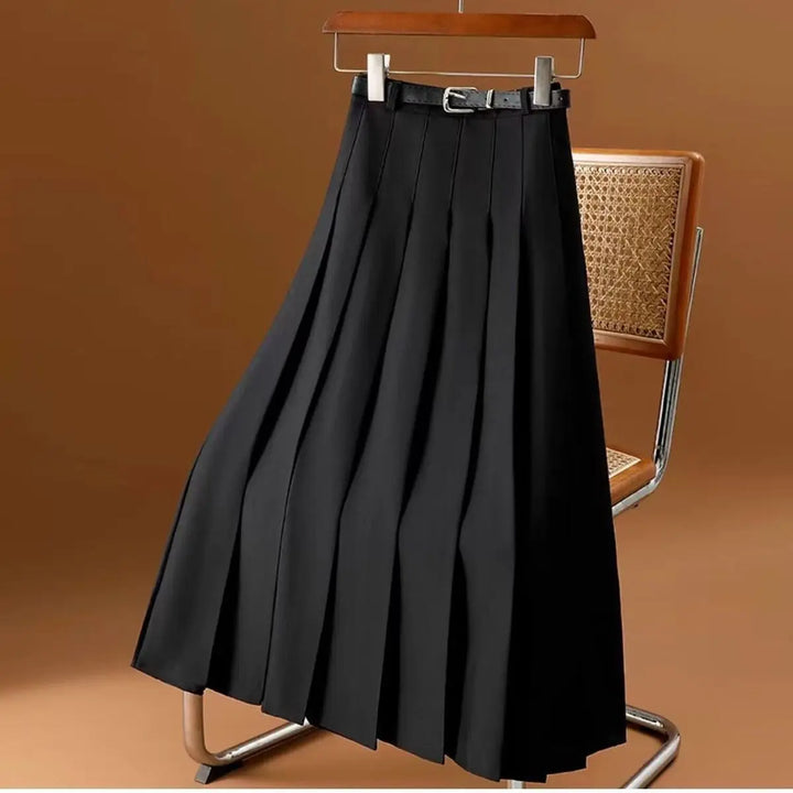 Fashionable women's belted midi skirt with delicate pleats, a key piece for spring and summer wardrobes.
