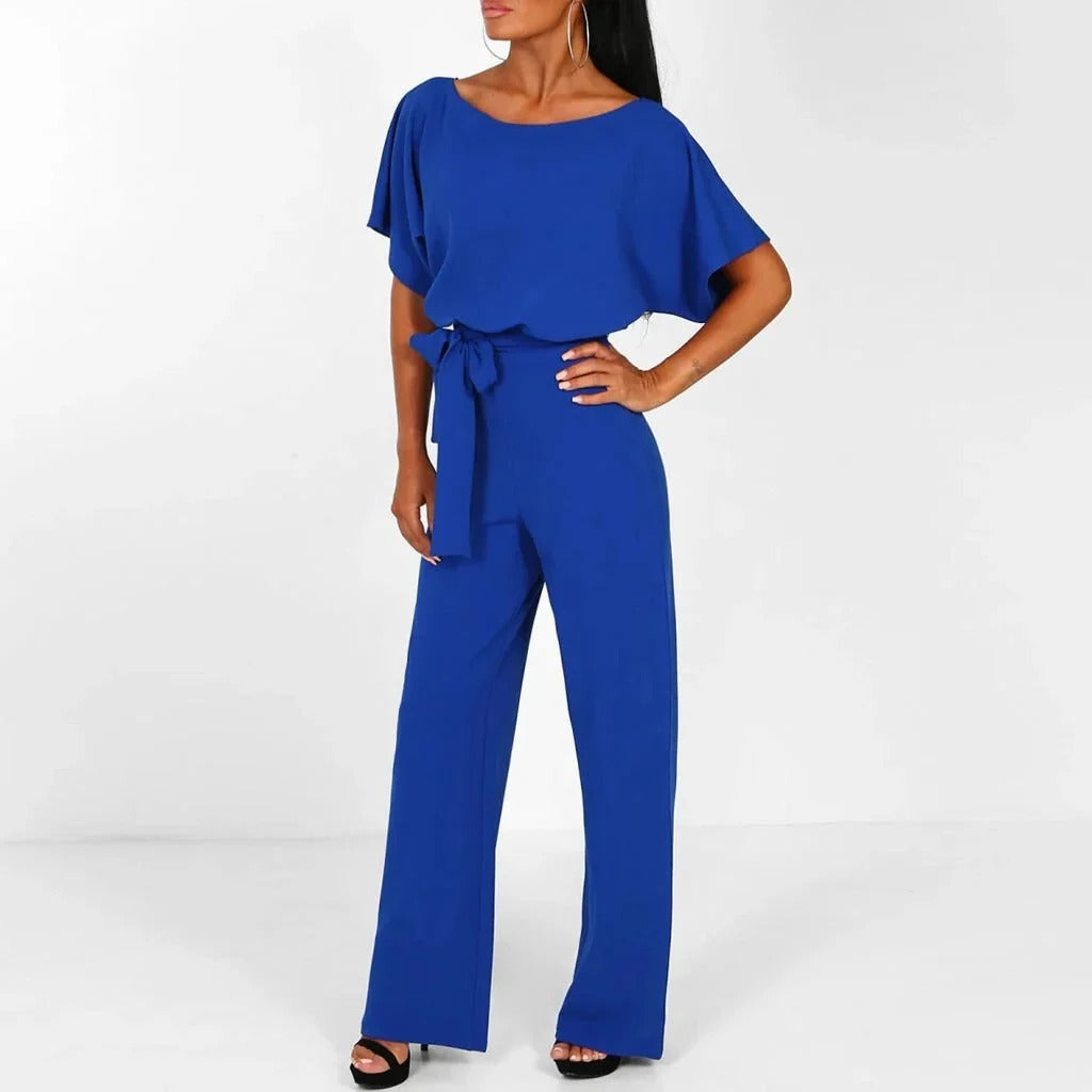 Fashionable women's solid color jumpsuit, an elegant and versatile outfit for various events.