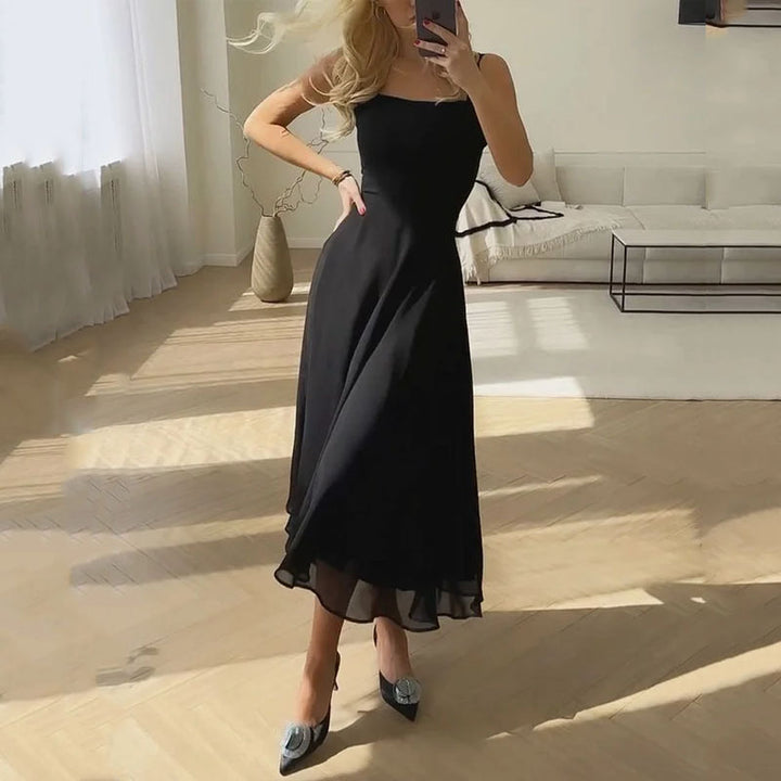 Stylish women's square neck sleeveless midi dress. Versatile occasion wear for parties, events & formal gatherings.