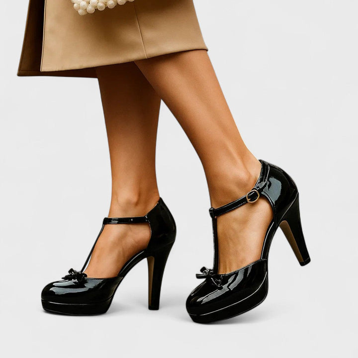 UK footwear style platform T-strap high heels for women, fashionable party and evening shoes