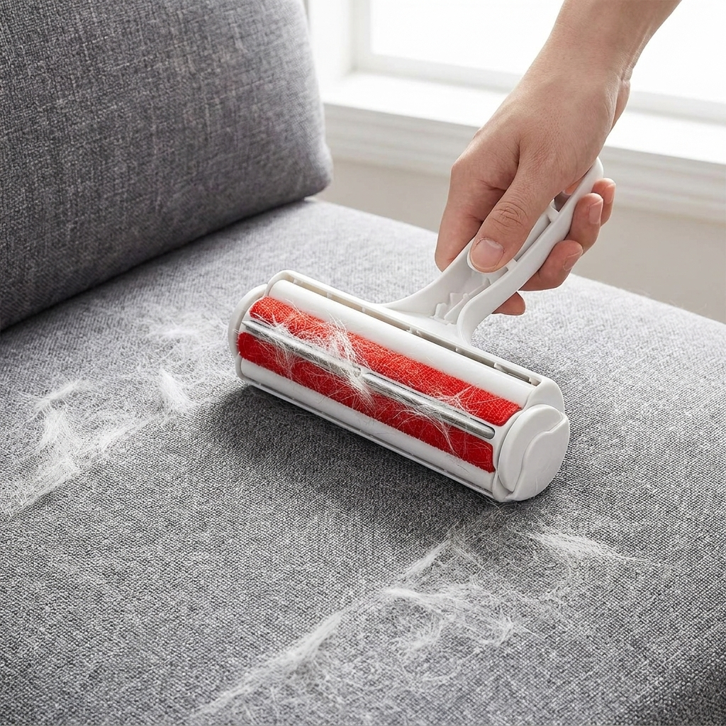 Reusable Pet Hair Remover for dog & cat fur on upholstery, clothes, and car interiors. Eco-friendly lint roller.