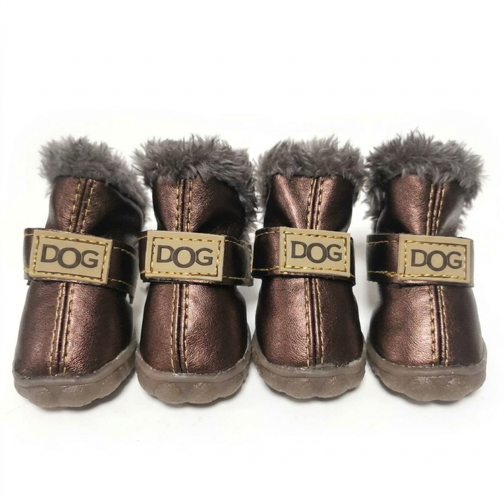 Durable dog paw protectors for winter, shielding paws from cold, ice, and salt during snowy walks.