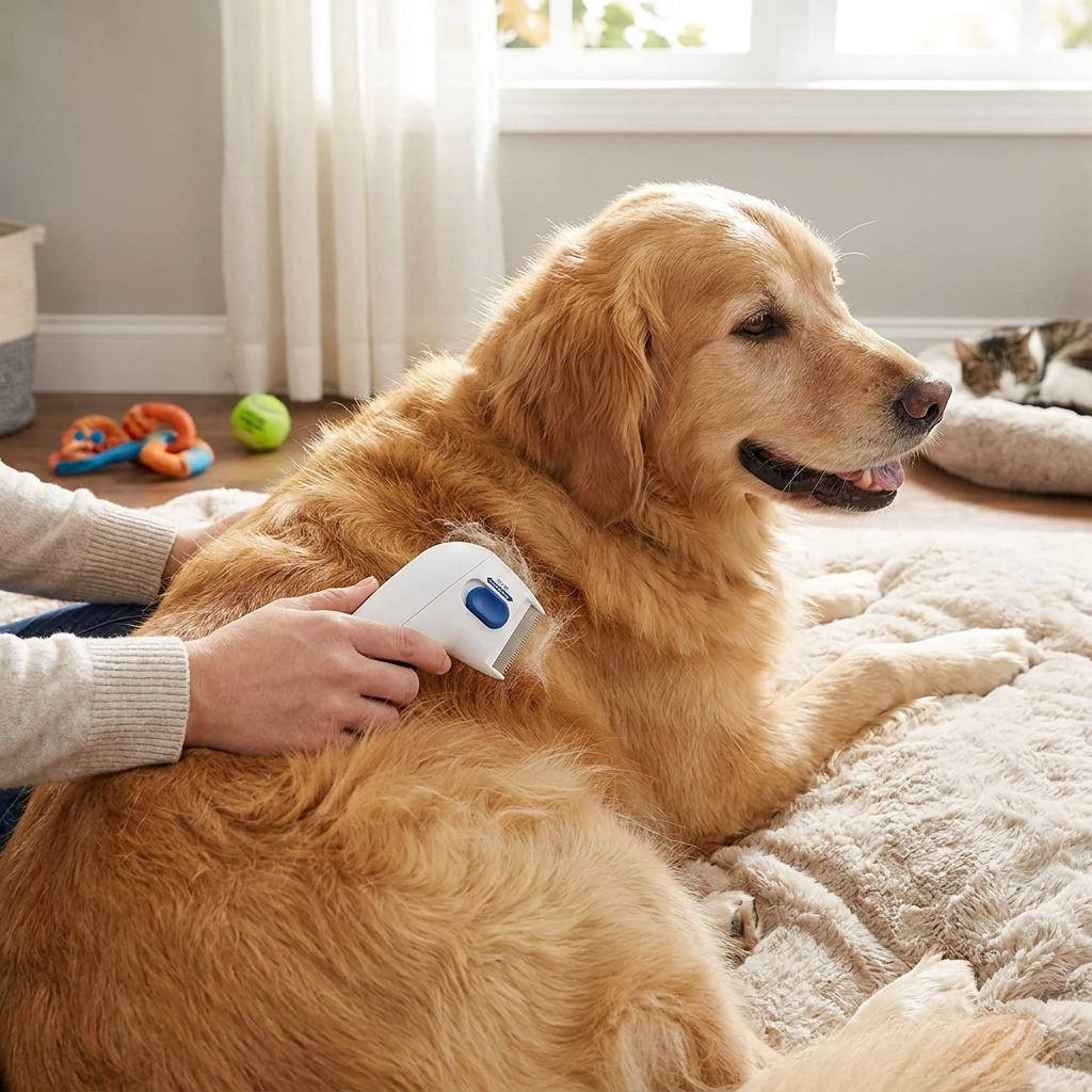 Pet grooming tool: Electric flea comb for chemical-free treatment & effective removal of fleas from cats & dogs.
